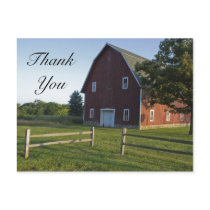 Red Barn with Fence Thank You Post Cards