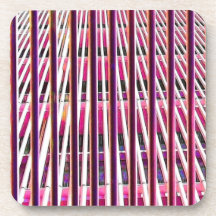 Red Bars & Grid Abstract Art Pattern 3 Coasters