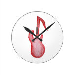 Red bass music note in crayon wall clocks