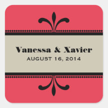 Red/Beige Fancy Art Deco Wedding Stickers