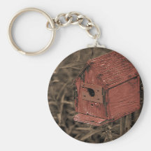 Red Birdhouse Keychain