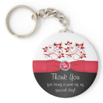 Red, Black, and White Floral Thank You Keychain