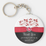 Red, Black, and White Floral Thank You Keychain