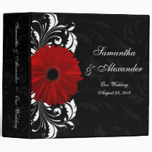 Red, Black and White Scroll Gerbera Daisy Vinyl Binders