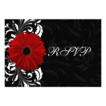 Red, Black and White Scroll Gerbera Daisy RSVP Custom Invites