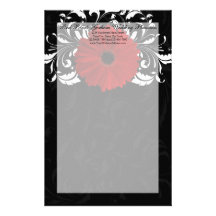 Red, Black and White Scroll Gerbera Daisy Personalized Stationery