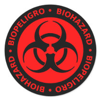 Red & Black Bilingual Biohazard Symbol Sticker