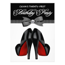 Red Black Bow Tie Womans 21st Birthday Party Invitations