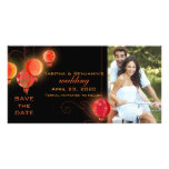 Red & Black Chinese Lanterns Wedding Save the Date Photo Card