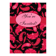 Red & Black Customized Parisian Paisley Invitation