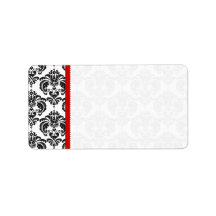 Red & Black Damask #4 Dots Shipping Address Labels