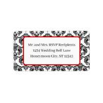 Red & Black Damask #4 Dots Shipping Address Labels