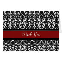 Red Black Damask Birthday Party Thank You Card