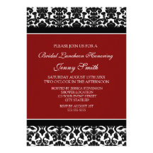 Red Black Damask Bridal Lunch Invitation Cards