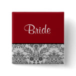 Red & black damask design pin