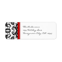 Red & Black Damask Dots Address Labels