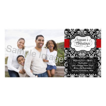 Red/Black Damask Holiday Photo Cards