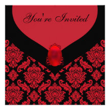 Red Black Damask Party Custom Invites