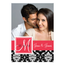 Red Black Damask Photo Save the Date Custom Invites
