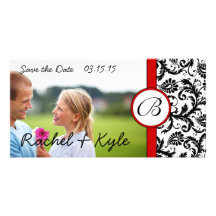 Red & Black Damask Save the Date Your Photo Custom Photo Card