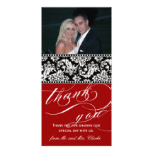 Red Black Damask Wedding Thank You Photo Card