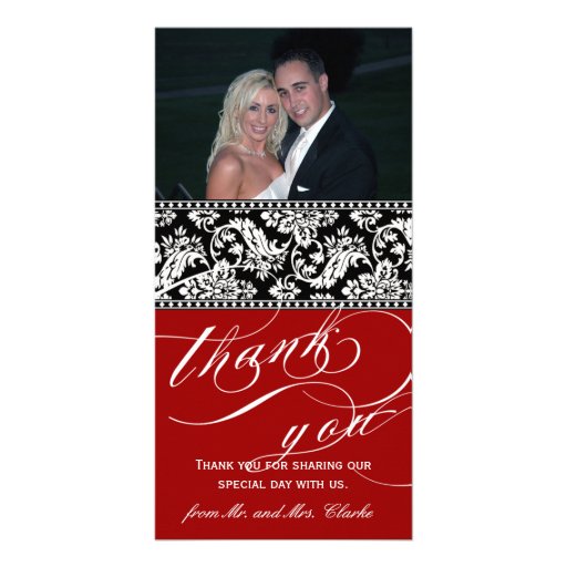 Red Black Damask Wedding Thank You Photo Card