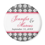 Red black filigree fancy wedding save the date magnets