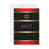 Red Black Gold Bar Mitzvah Invitation RSVP