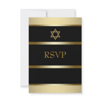 Red Black Gold Bar Mitzvah Invitation RSVP