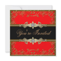 Red Black Gold Black Tie Party Custom Announcement