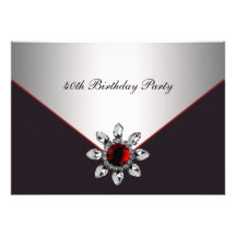 Red Black Jewel Womans 40th Birthday Party Invite