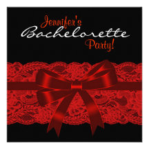 Red Black Lace Bachelorette Party Invitation