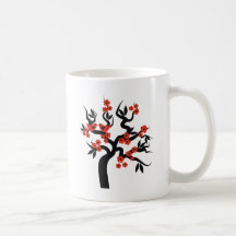 Red black Love birds sakura cherry tree & Blossoms Coffee Mug