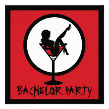 Red black martini girl bachelor party invites