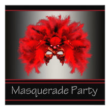 Red Black Mask Masquerade Party Announcements