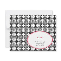 Red black oval lace preppy wedding response RSVP Personalized Invite