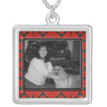 red black pattern photo frame necklaces