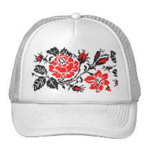Red&Black Rose cross-stitch Russian Pattern Mesh Hats