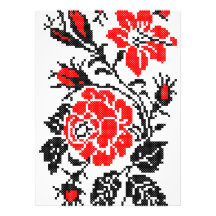 Red&Black Rose cross-stitch Russian Pattern Custom Invite