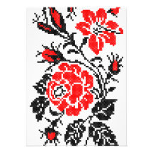 Red&Black Rose cross-stitch Russian Pattern Personalized Invite
