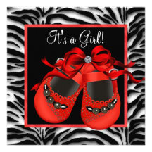 Red Black Shoes Red Zebra Baby Girl Shower Personalized Invites