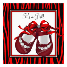 Red Black Shoes Red Zebra Baby Girl Shower Invite