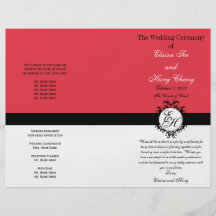 Red Black Wedding Program Chic Monogrammed Full Color Flyer