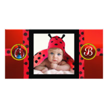 RED BLACK WHITE BABY BUG MONOGRAM PHOTO TEMPLATE PHOTO CARDS