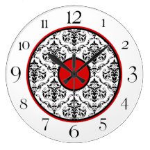 Red Black & White Damask Elegant 10.75" Clock