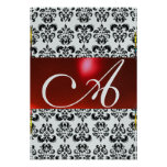 RED BLACK WHITE DAMASK GEM MONOGRAM rsvp silver Personalized Announcement