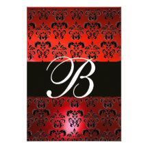 RED BLACK WHITE  DAMASK MONOGRAM RSVP INVITES