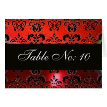 RED BLACK WHITE DAMASK RUBY TABLE SEATING GREETING CARD