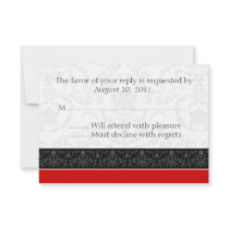 Red Black & White Damask Wedding RSVP Reply Cards