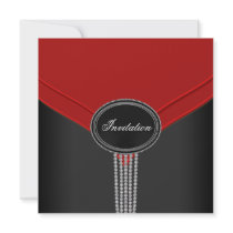 Red Black White Diamond Black Tie Party Personalized Invitation